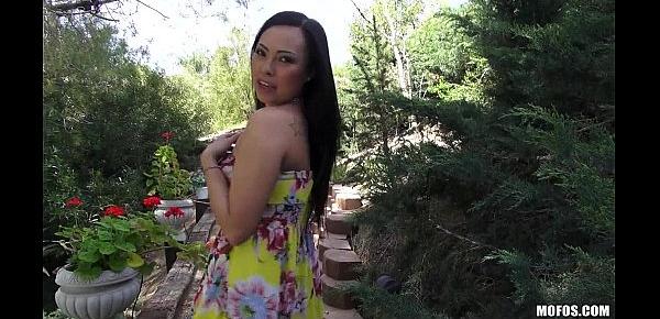  HOT busty Asian babe Gia Lee fucks her boyfriend in a public park